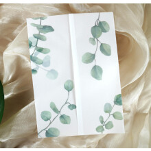 Puremigo 50 Pack Greenery Impresso Jaquetas de velino pr-dobradas para convites 5x7 - Papel velino 115GSM Jaquetas 5x7 - Envoltrios de convites