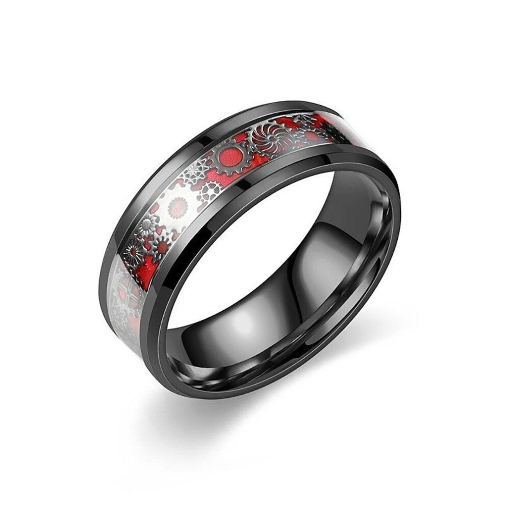 (red, 8) New Product Titanium Steel Ring Male Personalized Gear Annual Wheel Fashion Ring Gandal Jewelry