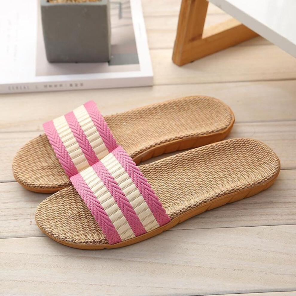 (pink, 37-38) 36-45 Mens Slippers For Men Eva Flat Shoes Linen Lightweight Casual Slippers Women For Home