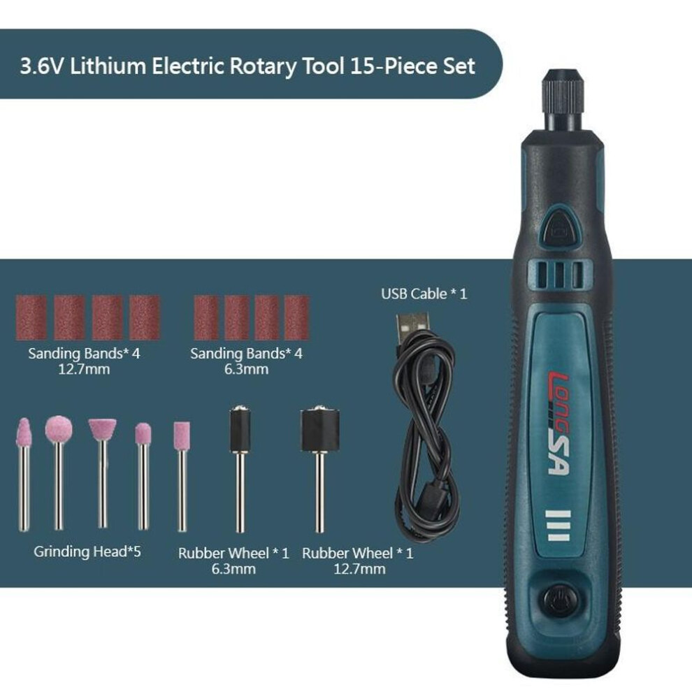 (as the picture, 15pcs) Wireless Grinder Electric Drill Household Electric Grinder Hand-held Adjustable Speed Engraving Pen Cutting Polishing Drilling Tools Set