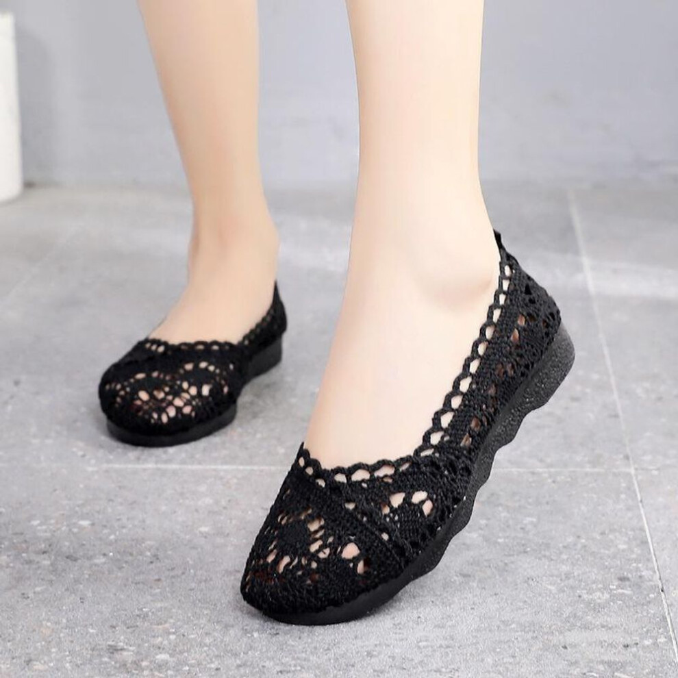(black, 38) Shoes Women Hollow Lace Mesh Shallow Mouth Shoes Casual Shoes Women Sandals
