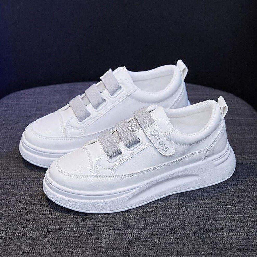 (grey, 38) Velcro White Shoes Women Spring All-match Thick-soled Korean Students Casual Breathable Sneakers