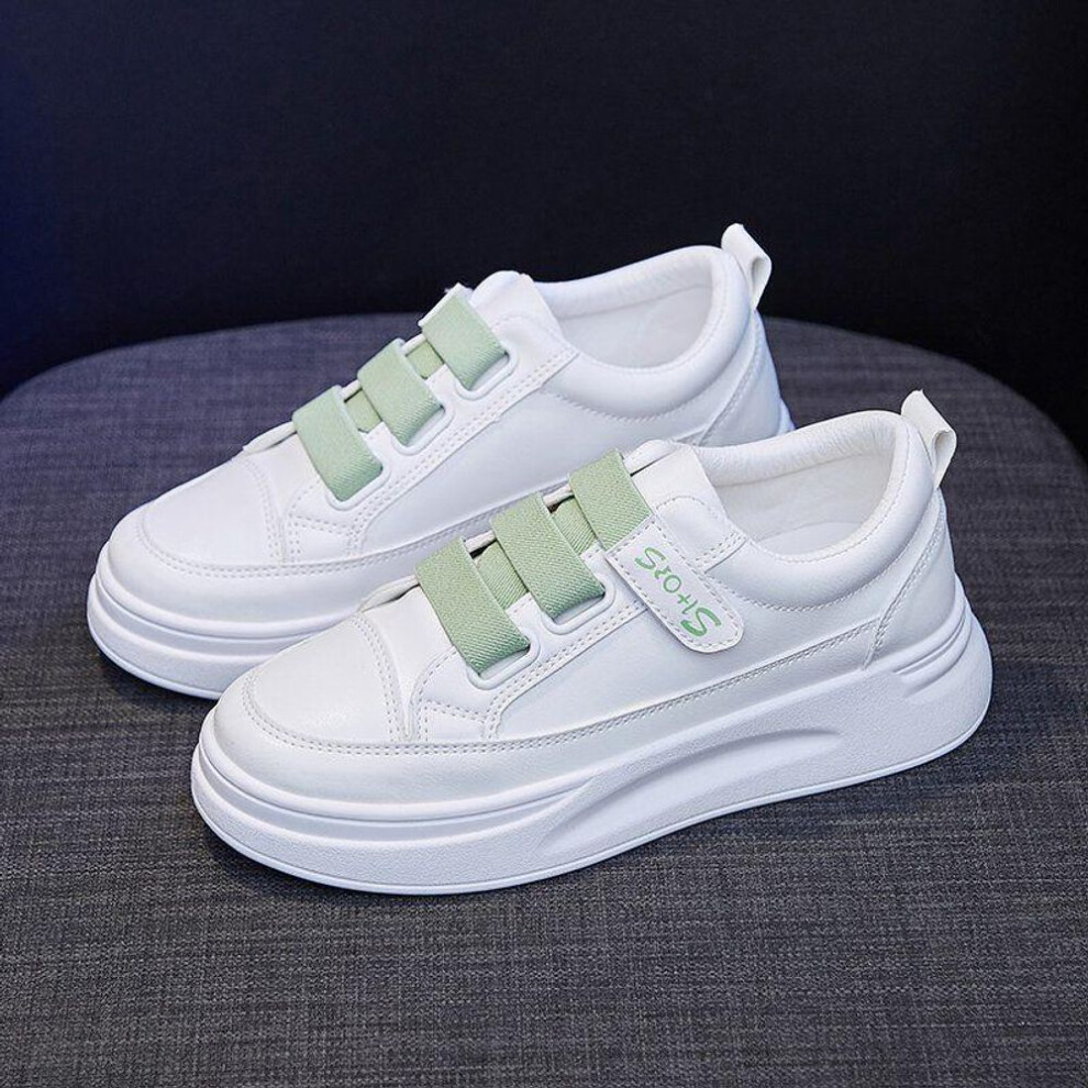 (green, 36) Velcro White Shoes Women Spring All-match Thick-soled Korean Students Casual Breathable Sneakers