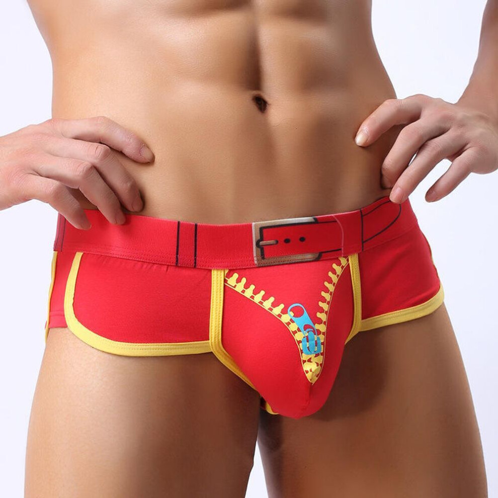 (red, L) Men Cotton Panties Boxers Solid Underwear Male Printed Boxer Shorts Underpants Breathable Lingerie Men Comfortable Boxer