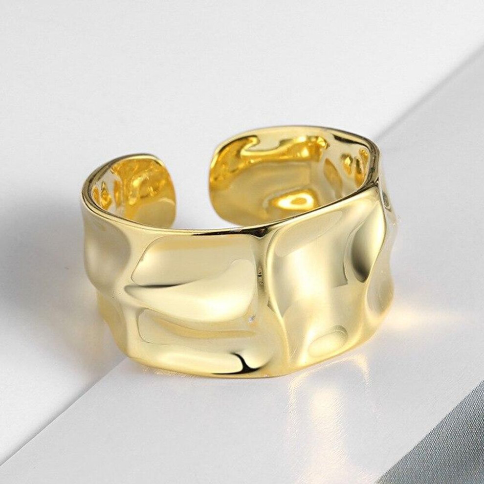 (gold) Fashion Irregular Concave Convex Gold Silver Color Ring Width Open Finger Ring For Women Men