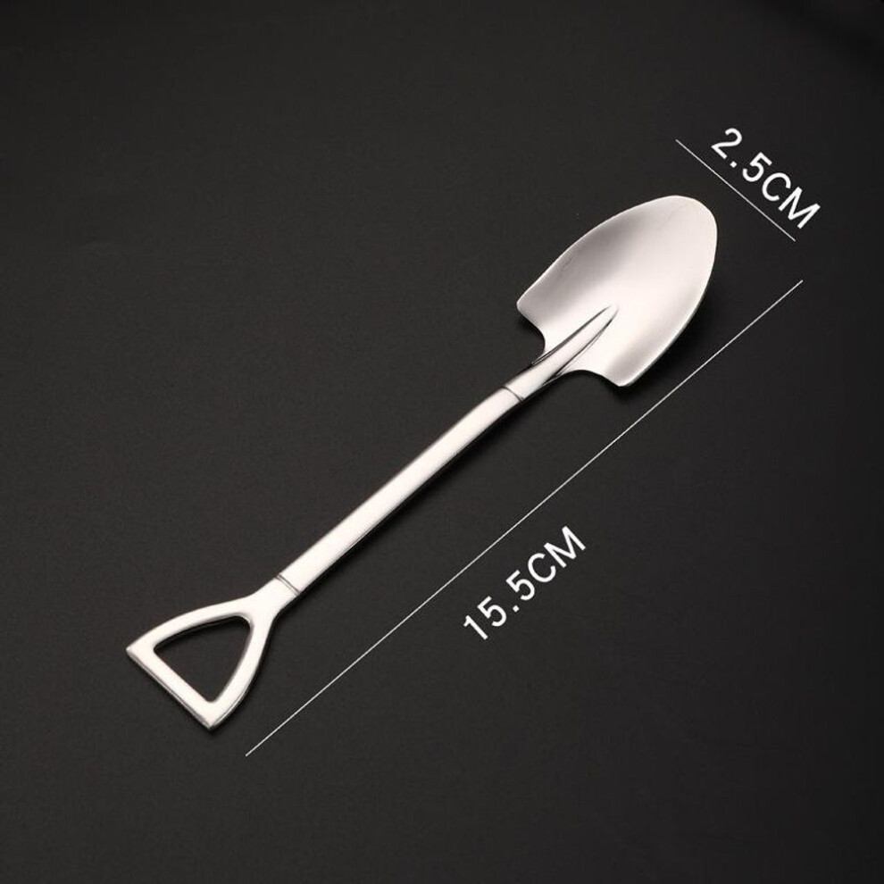 (Silver A) 1pcs Shovel Spoons Stainless Steel Teaspoons Creative Coffee Spoon For Ice Cream Dessert Scoop Tableware Cutlery Set