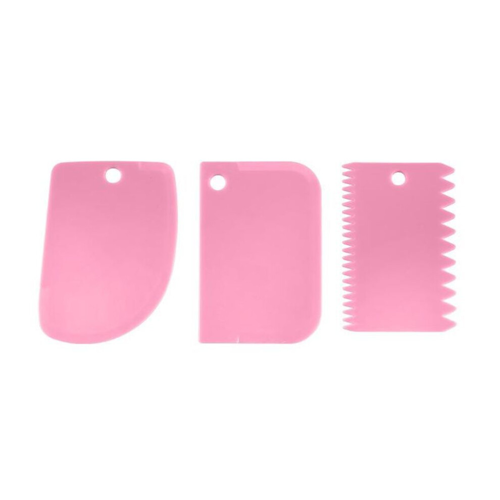 (pink) 3Pcs/Set Cream Scraper Irregular Teeth Edge Spatulas Dough Cake Baking Scraper Fondant Cake Slicer Pastry Cutter Tool DIY Decorating
