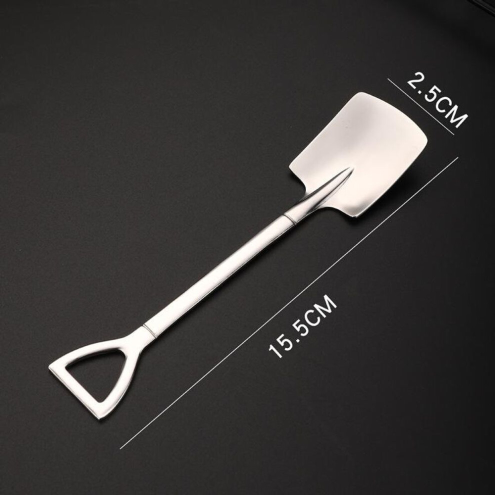 (Silver B) 1pcs Shovel Spoons Stainless Steel Teaspoons Creative Coffee Spoon For Ice Cream Dessert Scoop Tableware Cutlery Set