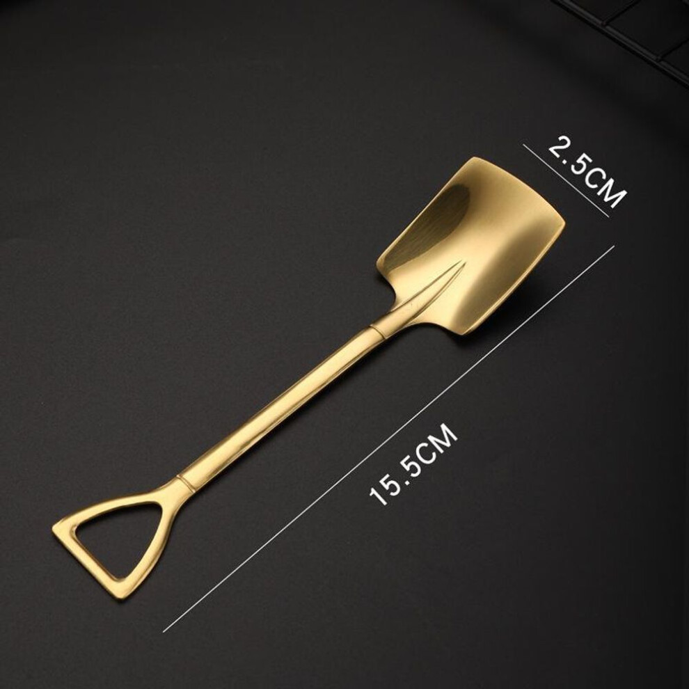 (Gold B) 1pcs Shovel Spoons Stainless Steel Teaspoons Creative Coffee Spoon For Ice Cream Dessert Scoop Tableware Cutlery Set