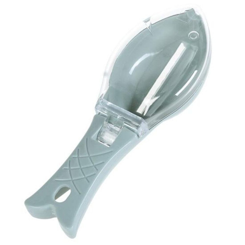 (blue) Fish Scaler Convenient Fish Scale Remover Cleaner Fish Shape Scraper With Storage Container Kitchen