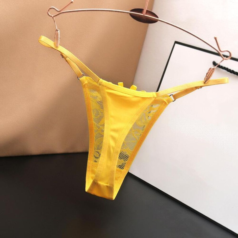 (yellow, one size) Adjustable Lace Thongs Panties Women Underwear Sexy Thongs Women Low Waist Solid Underwear Seamless Female Underpants Lingerie
