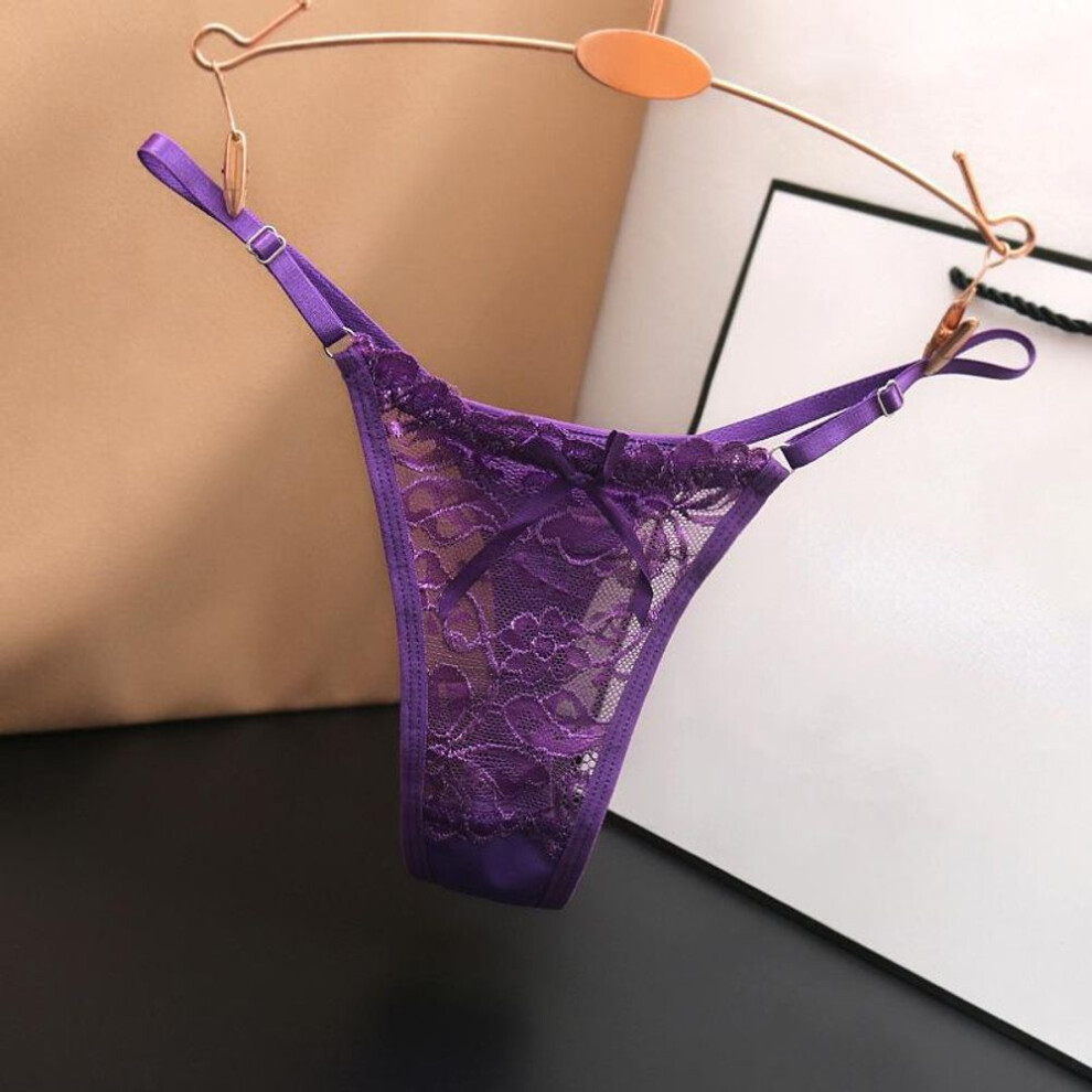 (purple, one size) Adjustable Lace Thongs Panties Women Underwear Sexy Thongs Women Low Waist Solid Underwear Seamless Female Underpants Lingerie