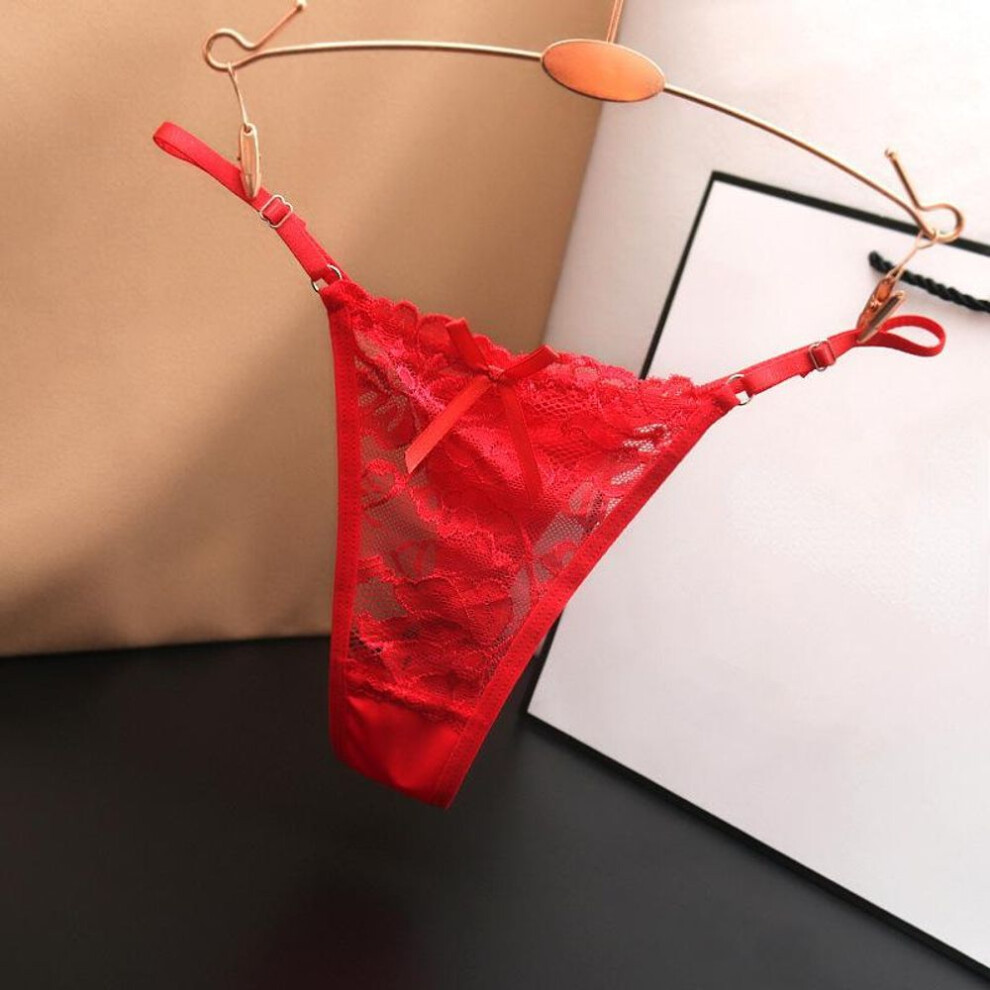 (red, one size) Adjustable Lace Thongs Panties Women Underwear Sexy Thongs Women Low Waist Solid Underwear Seamless Female Underpants Lingerie