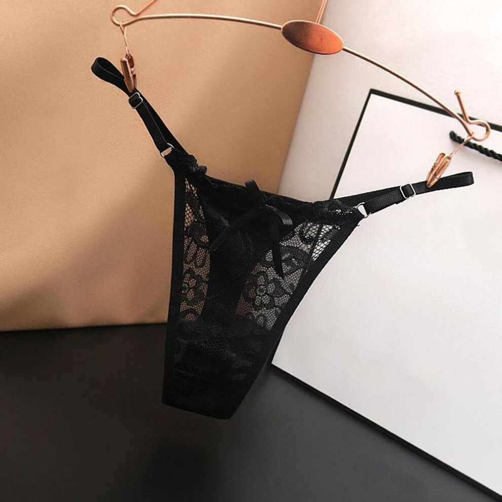 (black, one size) Adjustable Lace Thongs Panties Women Underwear Sexy Thongs Women Low Waist Solid Underwear Seamless Female Underpants Lingerie