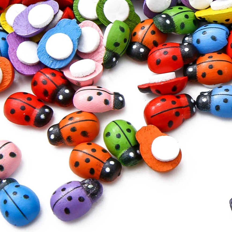 (multicolor) 50Pcs Cute Beatles Wooden Ladybird Wall Sticker Children Kids Painted DIY Craft Wedding Home Party Holiday Decorationn