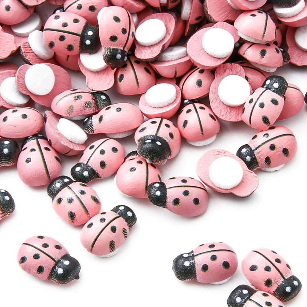 (pink) 50Pcs Cute Beatles Wooden Ladybird Wall Sticker Children Kids Painted DIY Craft Wedding Home Party Holiday Decorationn