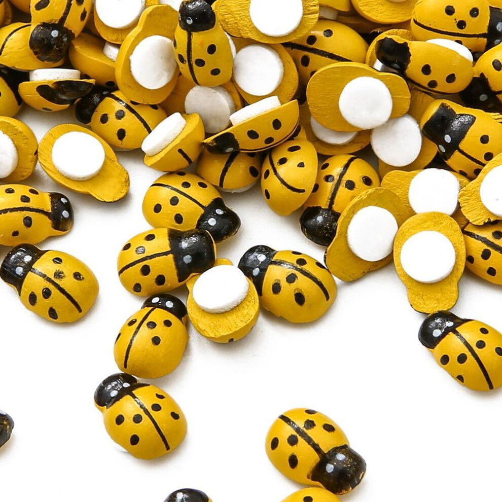 (yellow) 50Pcs Cute Beatles Wooden Ladybird Wall Sticker Children Kids Painted DIY Craft Wedding Home Party Holiday Decorationn