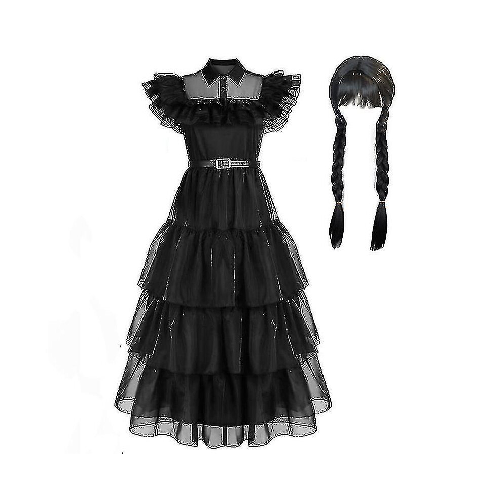 (With wig, 140) 2023 Wednesday Addams Costume Set Costume Disguise For Adult Girls