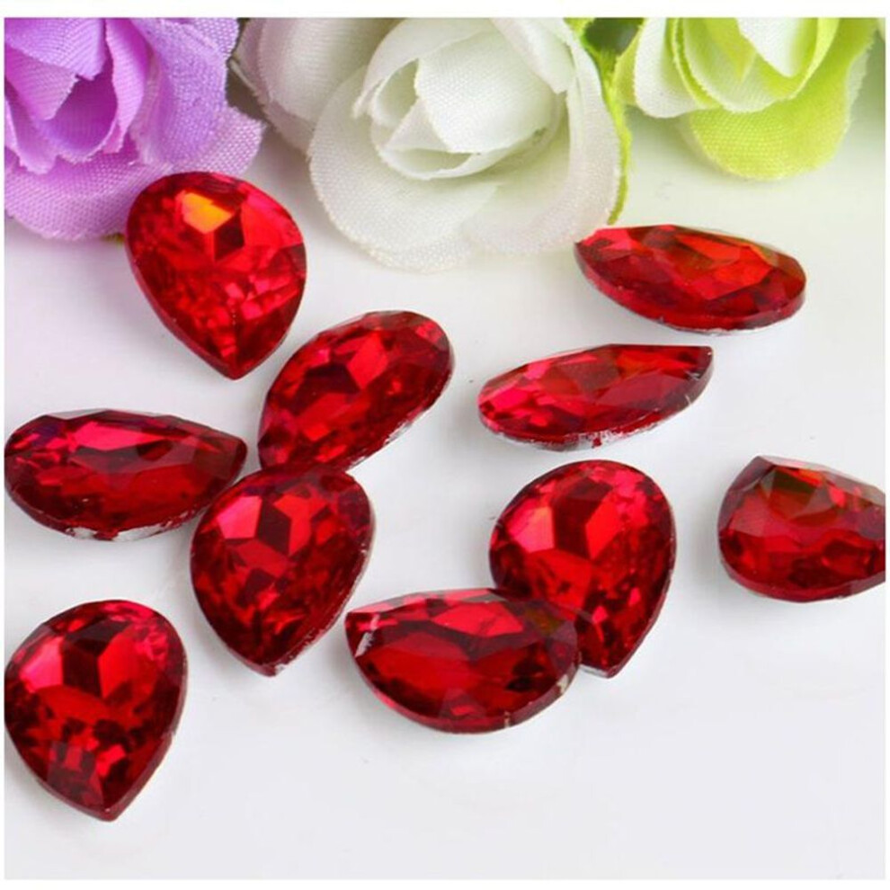 (red, 10x14mm 25pcs) 50pcs Water Drop Glitter Shiny Crystal Glass Nail Rhinestones Charms Diy Design Polish 3D Manicure Nail Art Home Decorations