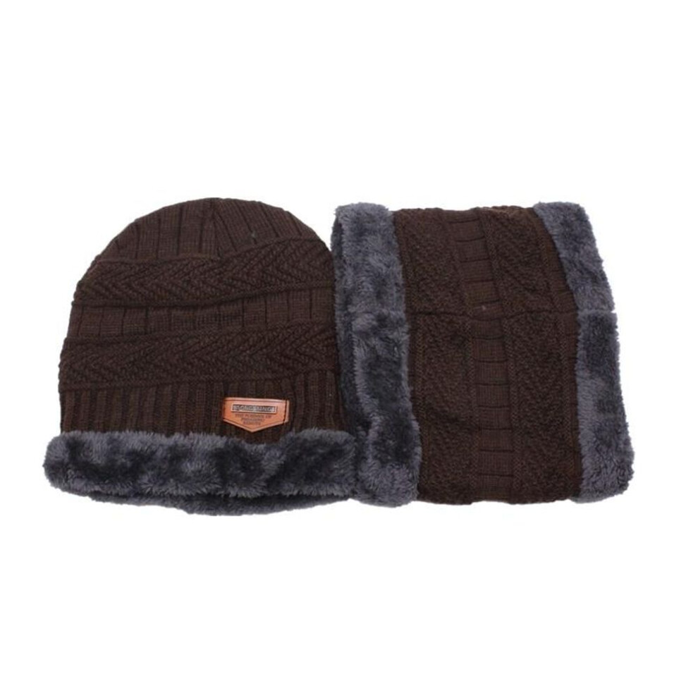 (brown) Beanie Hat Woman Fashion Winter Knitted Cap Men Plus Velvet Thick Warm Hats