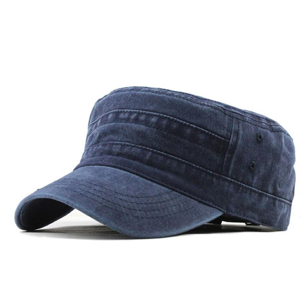 (blue) Classic Retro Men&apos;s Cotton Flat Baseball Cap And Adjustable Hat Winter Warm Hat