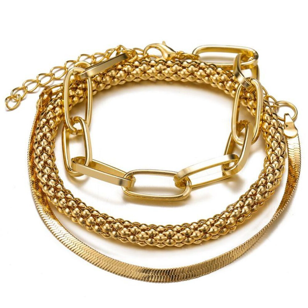 (gold, 3PCS/Set) 3PCS/Set Fashion Thick Chain Link Bracelets Bangles For Women Vintage Snake Chain Gold Silver Color Bracelets Set Punk Jewelry