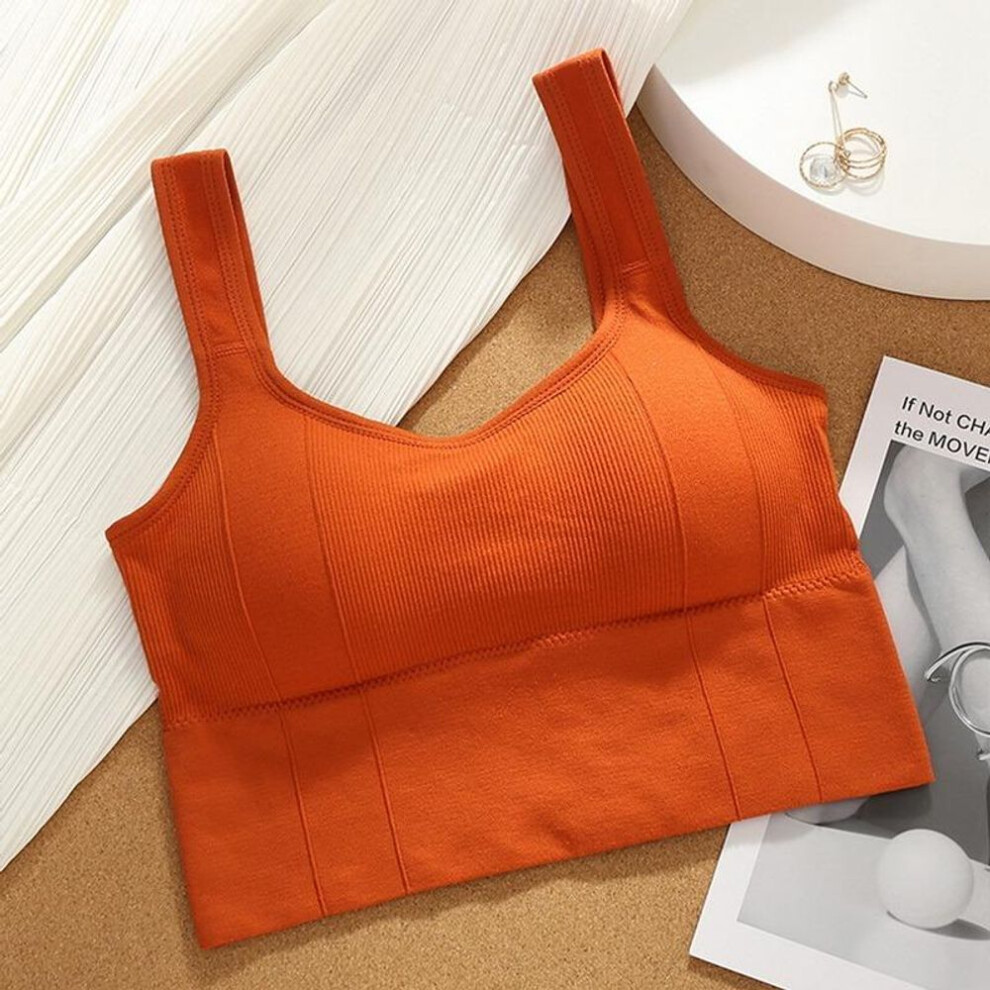 (orange, One Size) Breathable Sports Bra Shockproof Crop Top Anti-sweat Fitness Top Women Seamless Yoga Bra Push Up Sport Top Gym Workout Top