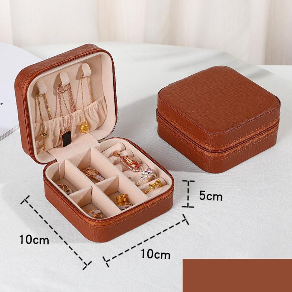 (brown) Jewelry Organizer Display Travel Jewelry Case Boxes Portable Locket Necklace Jewelry Box Leather Storage Earring Ring Holder