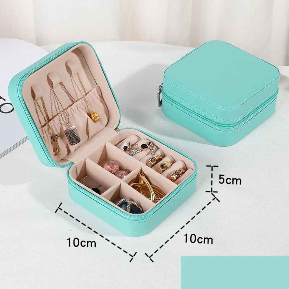 (sky blue) Jewelry Organizer Display Travel Jewelry Case Boxes Portable Locket Necklace Jewelry Box Leather Storage Earring Ring Holder