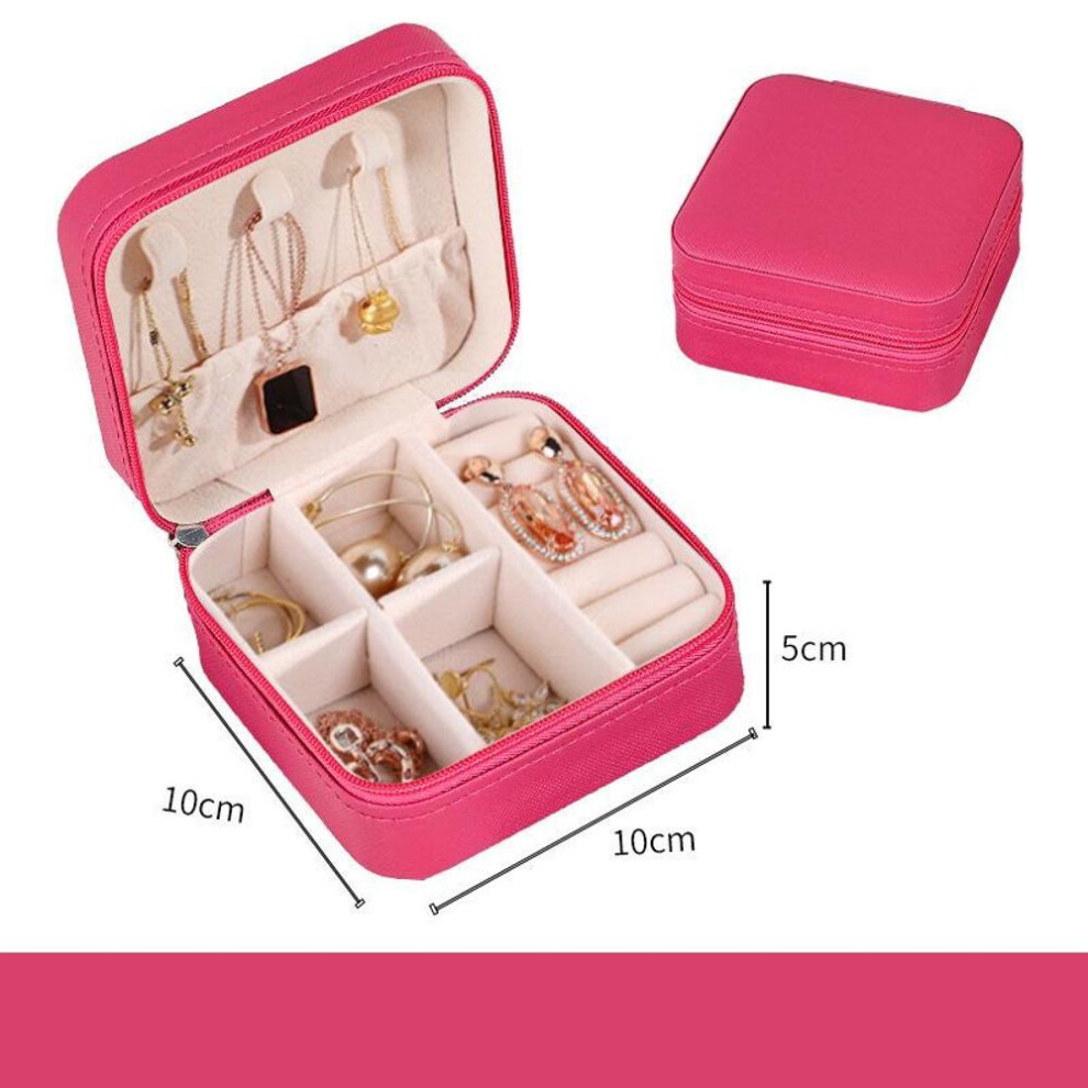 (rose red) Jewelry Organizer Display Travel Jewelry Case Boxes Portable Locket Necklace Jewelry Box Leather Storage Earring Ring Holder
