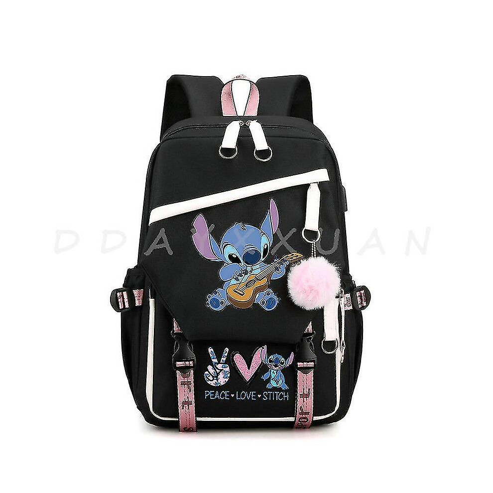 (Gold) Lilo And Stitch Backpack Waterproof Bookbag Laptop Rucksack Travel Usb Large Capacity Mochila School Bag For Kids