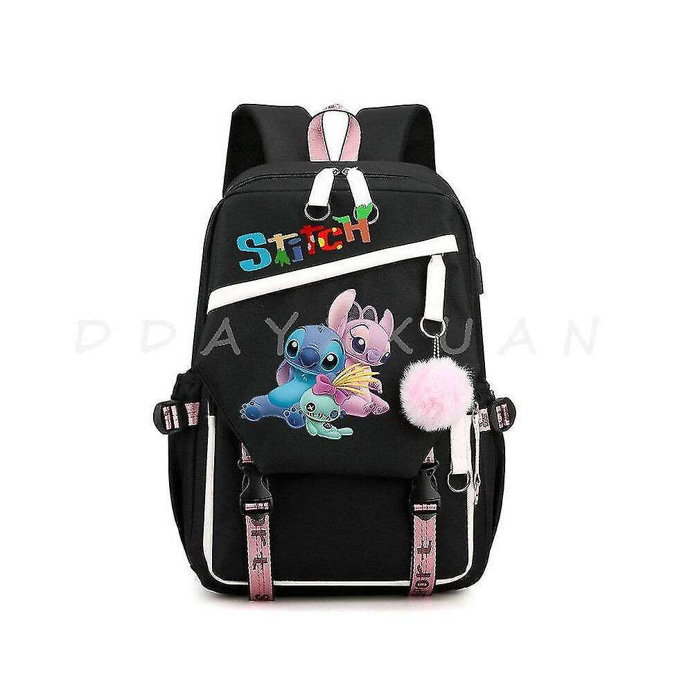 (Silver) Lilo And Stitch Backpack Waterproof Bookbag Laptop Rucksack Travel Usb Large Capacity Mochila School Bag For Kids