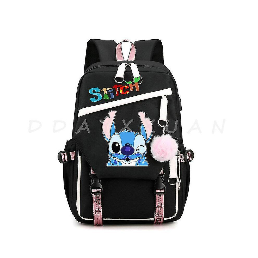 (Burgundy) Lilo And Stitch Backpack Waterproof Bookbag Laptop Rucksack Travel Usb Large Capacity Mochila School Bag For Kids