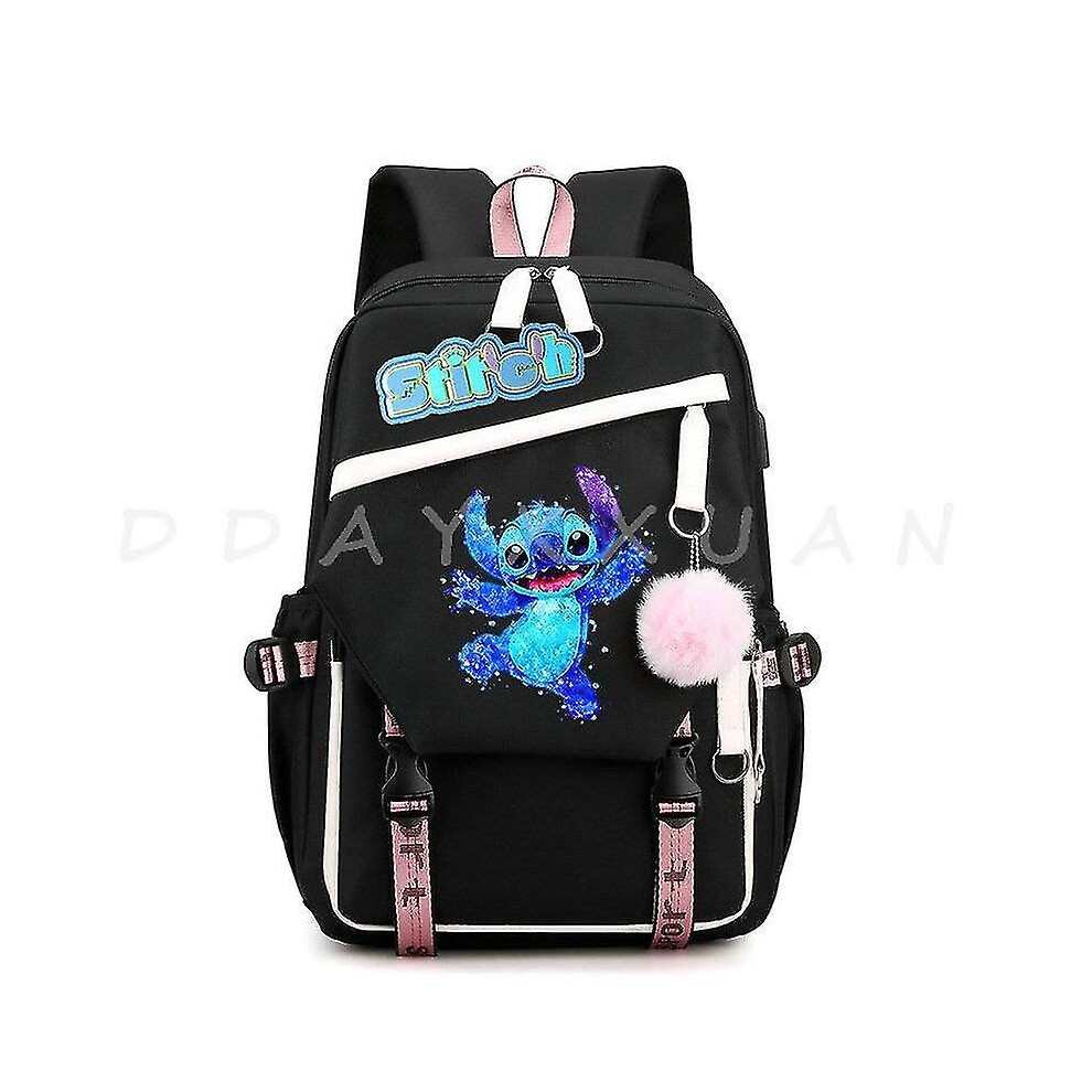 (Purple) Lilo And Stitch Backpack Waterproof Bookbag Laptop Rucksack Travel Usb Large Capacity Mochila School Bag For Kids