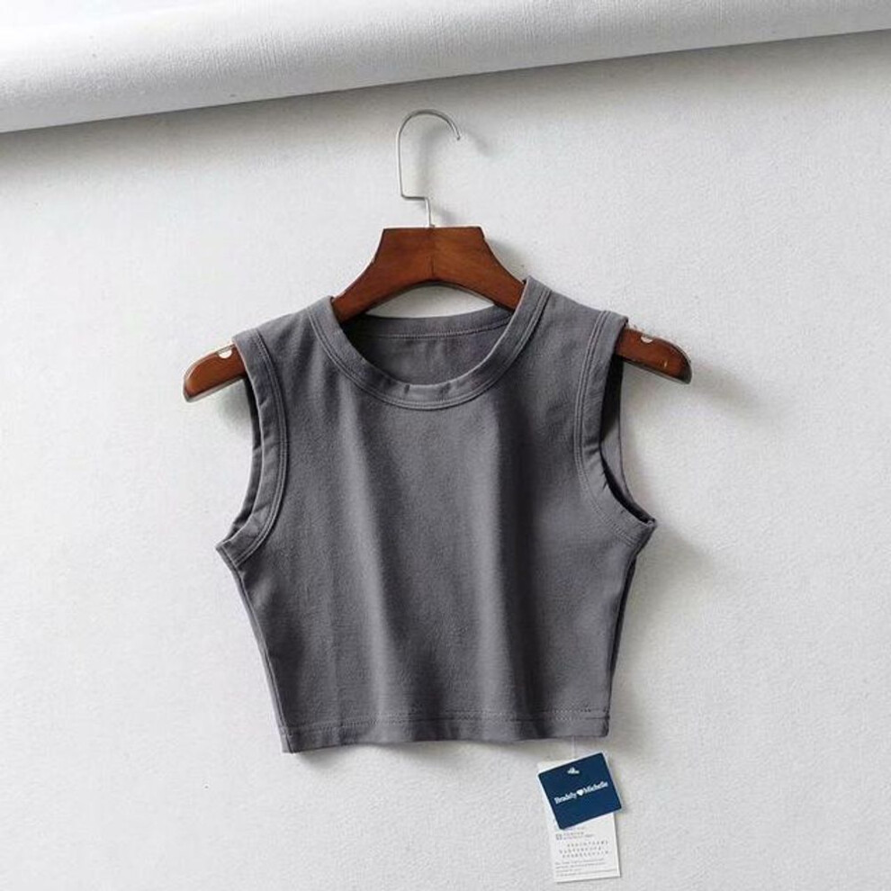 (gray, L) Summer Vintage White Crop Tops Women Biker Black Punk Sexy Tank Top Korean Streetwear Cropped Sleeveless Top Feminino