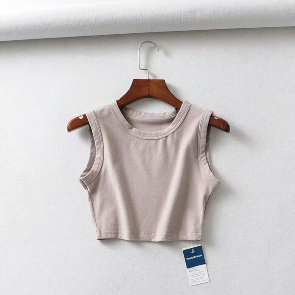 (beige, S) Summer Vintage White Crop Tops Women Biker Black Punk Sexy Tank Top Korean Streetwear Cropped Sleeveless Top Feminino
