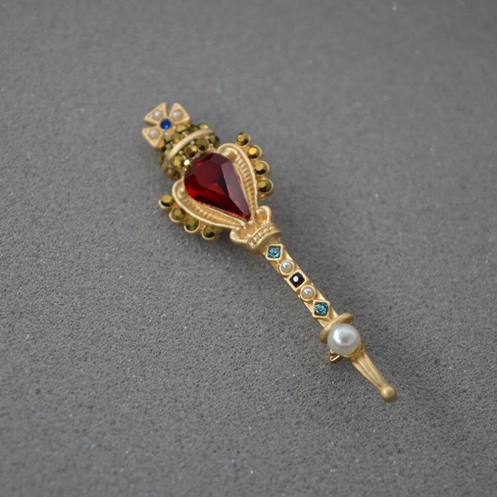 Women Pins Brooch Gold Scepter Royal Crown Cross Rhinestones Crystals Stone Vintage Style Pin Brooch
