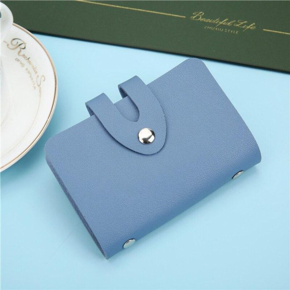 (blue) 1pc Business Id Card Storage Holder Bag Fashion Leather Students Worker Nurse Credit Bank Card Protective Cover 24 Slots