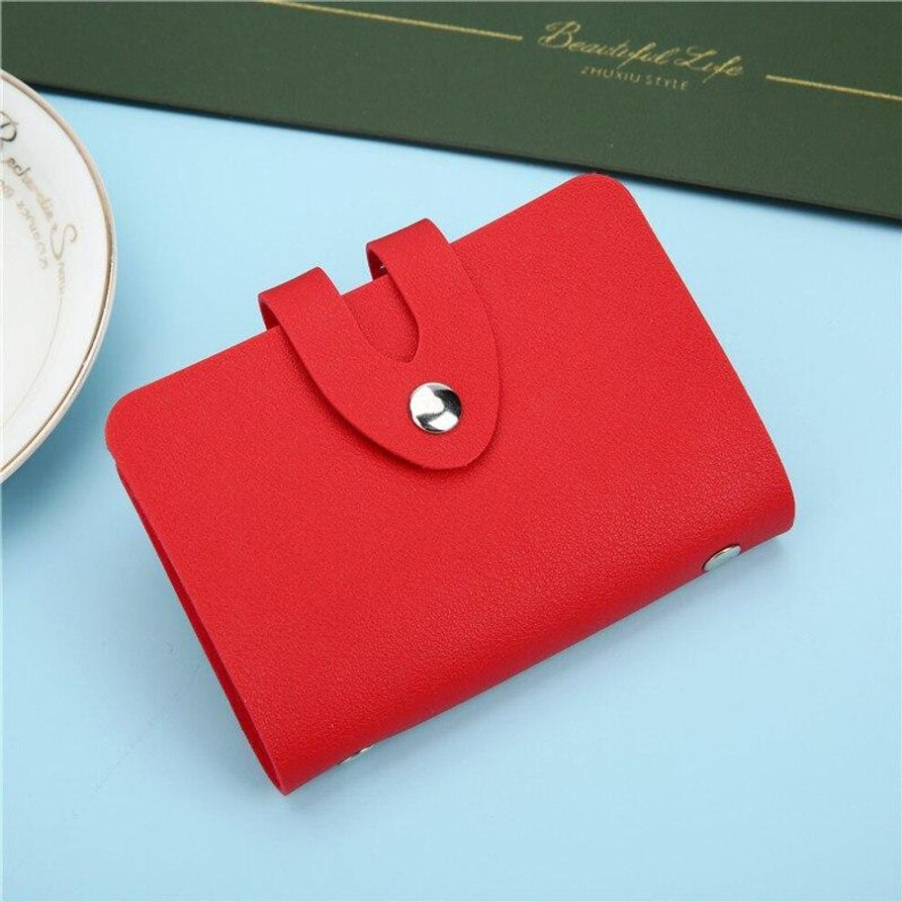 (red) 1pc Business ID Card Storage Holder Bag Fashion Leather Students Worker Nurse Credit Bank Card Protective Cover 24 Slots