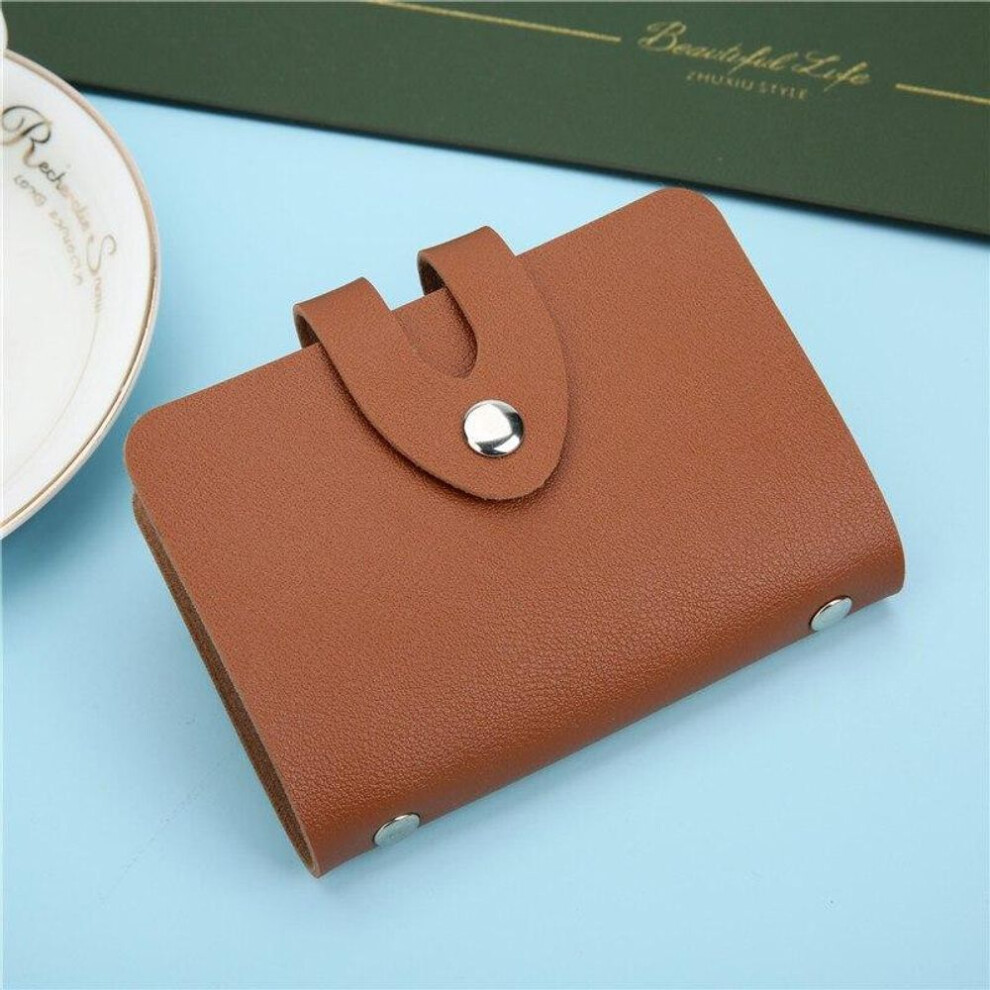 (chocolate) 1pc Business Id Card Storage Holder Bag Fashion Leather Students Worker Nurse Credit Bank Card Protective Cover 24 Slots