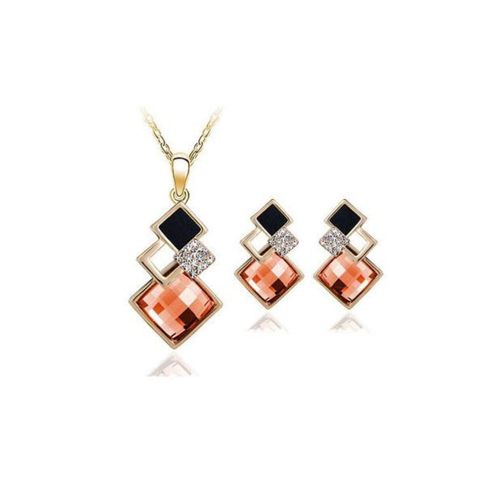 (champagne) Fashion Crystal Pendants Necklace Earrings Sets For Women Jewelry Set Bridal Wedding Earring Necklace Set