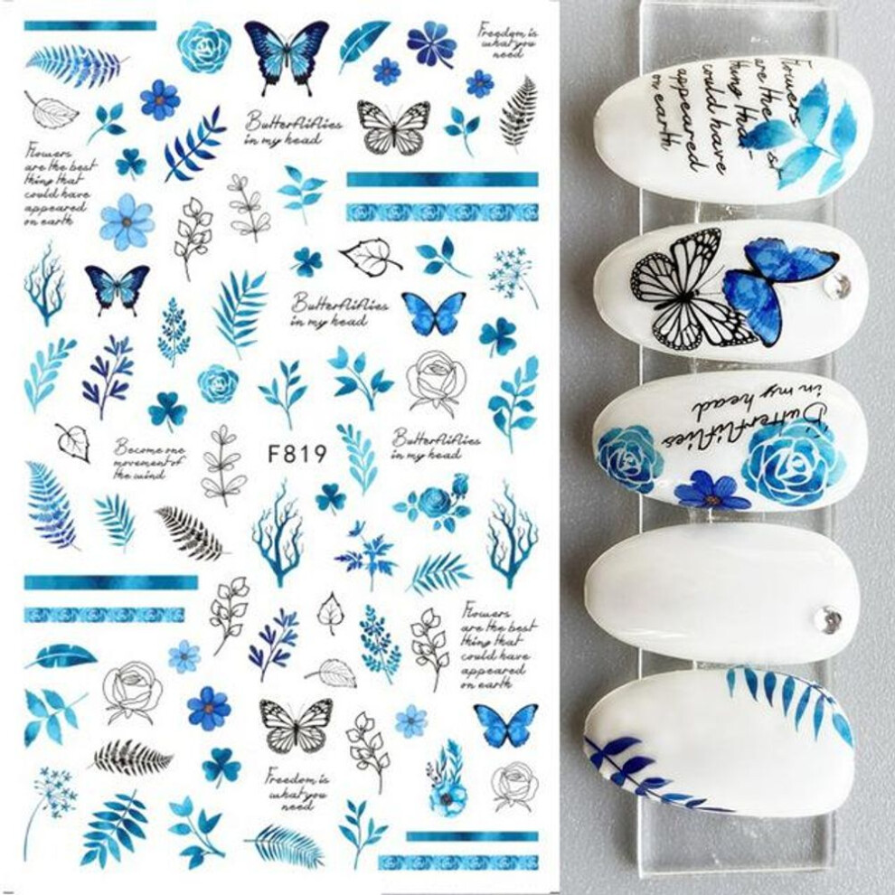 (F819) Flower Leaf Lines 3D Nail Stickers Autumn Winter Transfer Slider Nail Art Decals Manicure Decoration