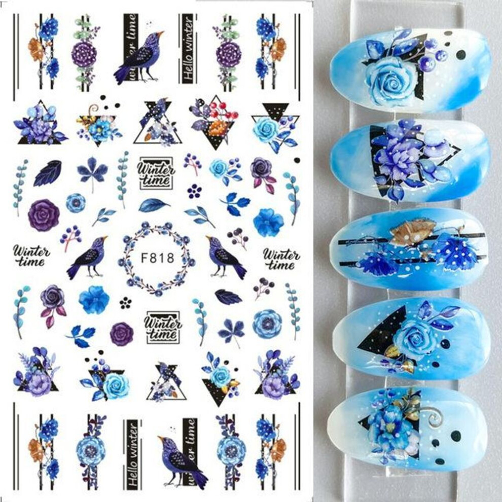 (F818) Flower Leaf Lines 3D Nail Stickers Autumn Winter Transfer Slider Nail Art Decals Manicure Decoration