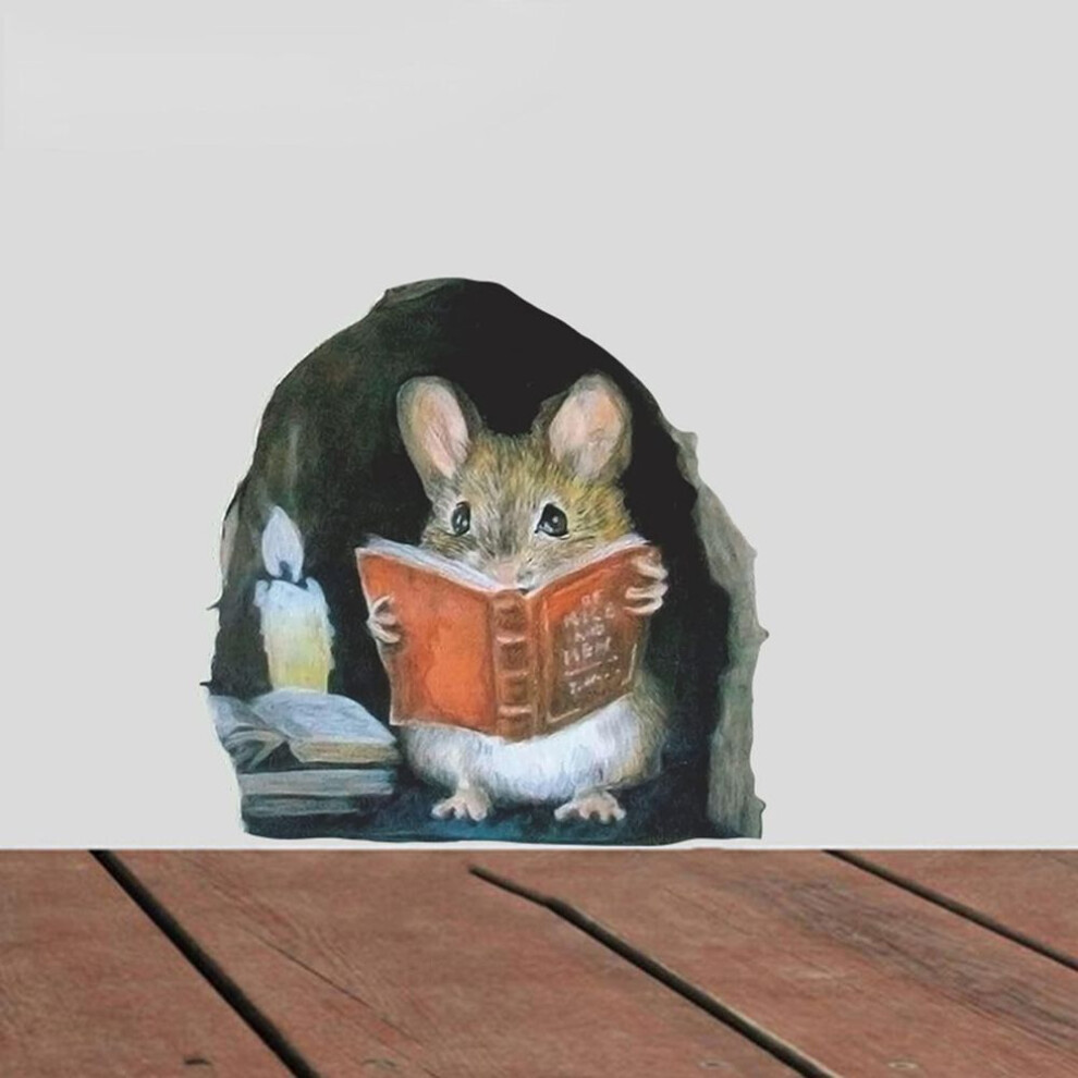 (as the picture) 1 Pcs Mouse Reading Book In Wall Decals - Water Proof Funny Wall Stickers For Bedroom Nursery Wall Decor Mouse