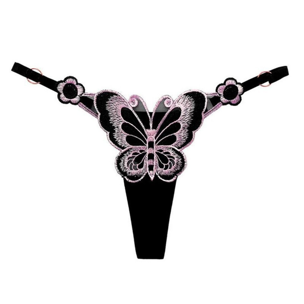 (black) Cute Butterfly Embroidery Women Thongs G Strings Sexy Briefs Adjustable Waist Panties