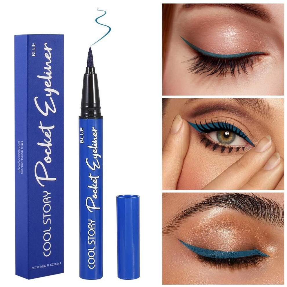 (blue) Pocket Eyeliner Straight Liquid Type Quick-drying Liquid Eyeliner Pen Long-lasting and Easy To Color Cross-border Lazy People Easy To Use Makeup