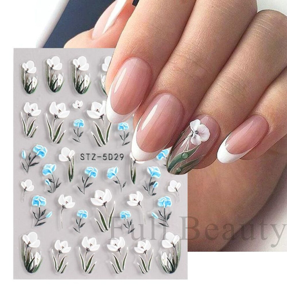 (STZ-5D29) 5d Flowers Nail Art Embossed Floral Stickers Self Adhesive Nail Sliders Decal Diy Nail Art Decoration