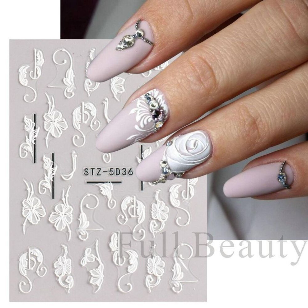 (STZ-5D36) 5d Flowers Nail Art Embossed Floral Stickers Self Adhesive Nail Sliders Decal Diy Nail Art Decoration
