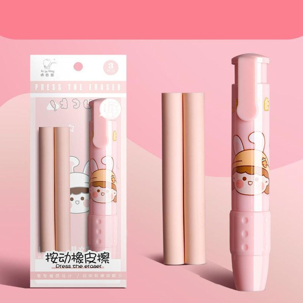 (pink) Retractable Erasers Press Pencil Rubber Erasers School Stationery Supplies Art Painting Pencil Eraser