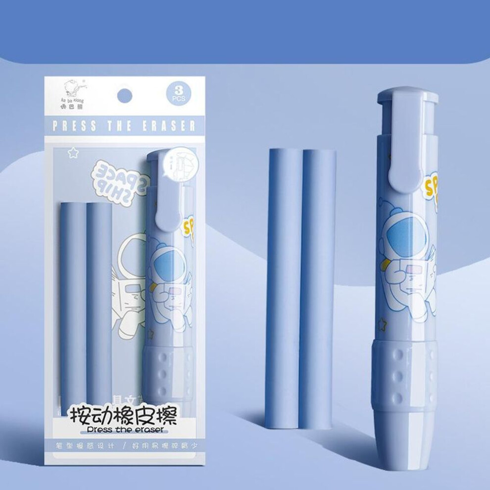 (blue) Retractable Erasers Press Pencil Rubber Erasers School Stationery Supplies Art Painting Pencil Eraser